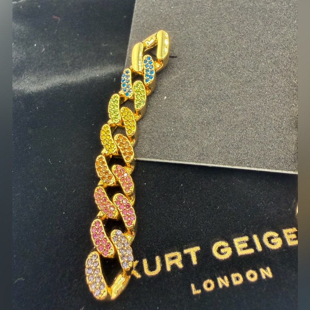 🌈 Kurt Geiger Rainbow Pave link earrings NWT w/ KG dust bag - Picture 10 of 13